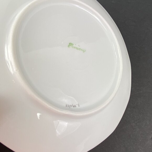 Nappy Plate Candy Trinket Dish Stripes Flowers White Gold Marked Germany Round - Picture 10 of 12